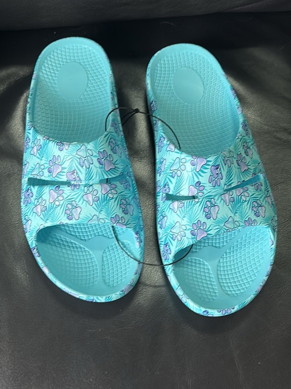Aqua Floral Paw-Print Slide Sandals - Women's Light Blue